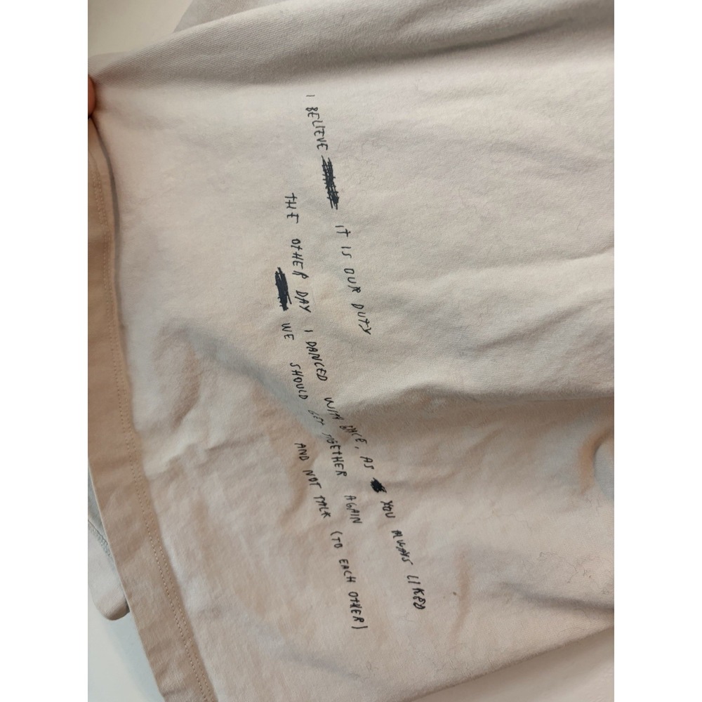 Zara Oversized Graphic Quote T-Shirt Womens Large Beige Minimalist Cotton Tee - Picture 3 of 6